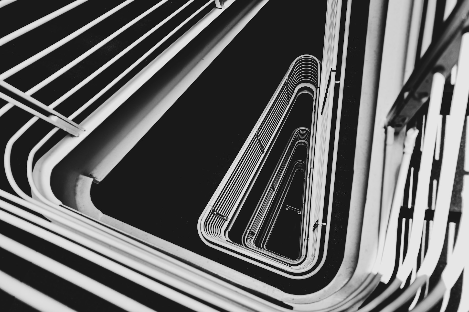 Abstract view of a spiral staircase from above